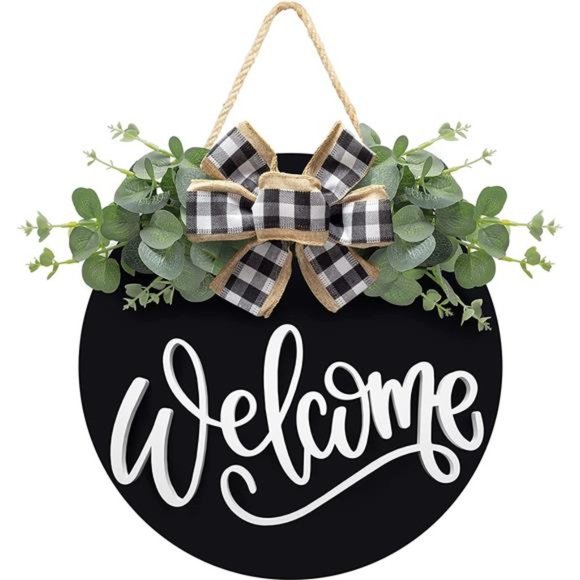 Welcome Sign for Front Door Wreath Wall Decor with Eucalyptus
